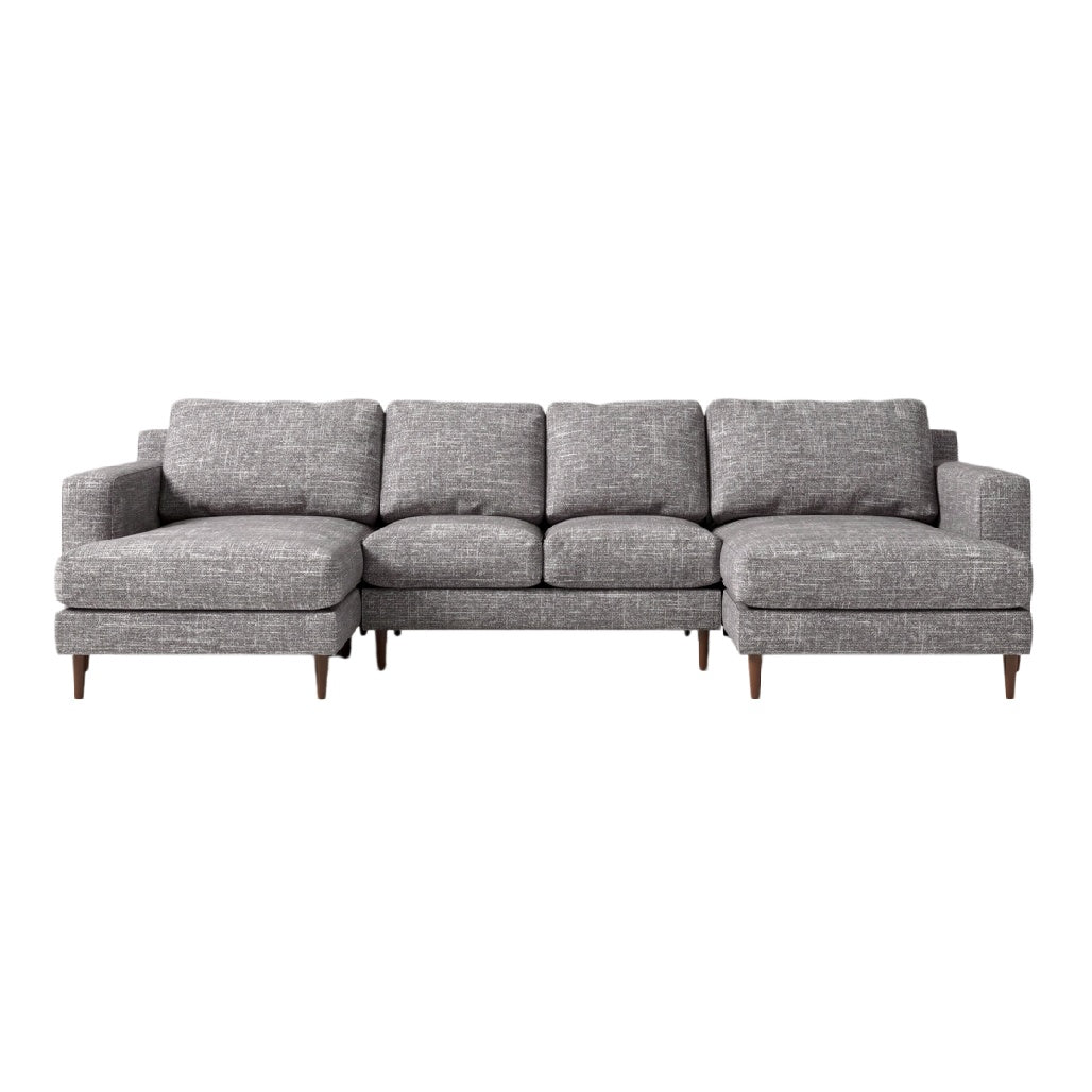 **Sofa narożny w odcieniu szarości z drewnianymi nóżkami**