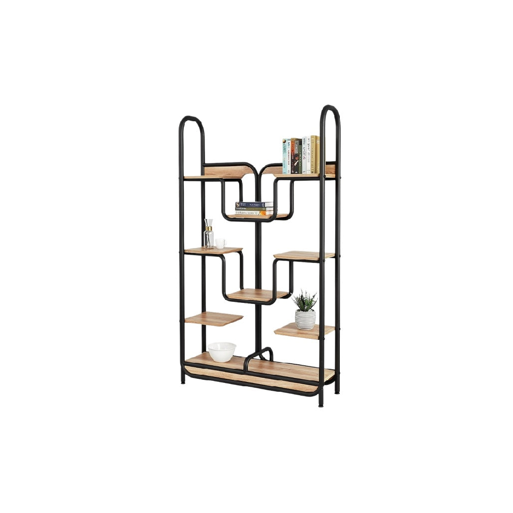 **Półka regałowa metalowo-drewniana z unikalnym designem**